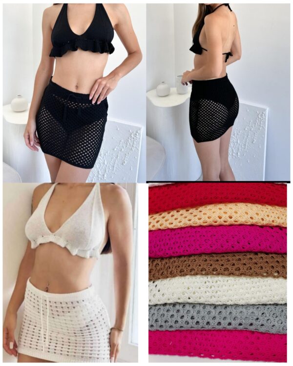 Conjunto calado playero top+mini (pack x 3)