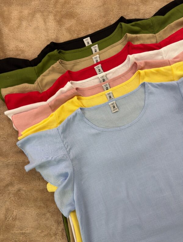 Blusa de lino liso con volados - Imagen 2