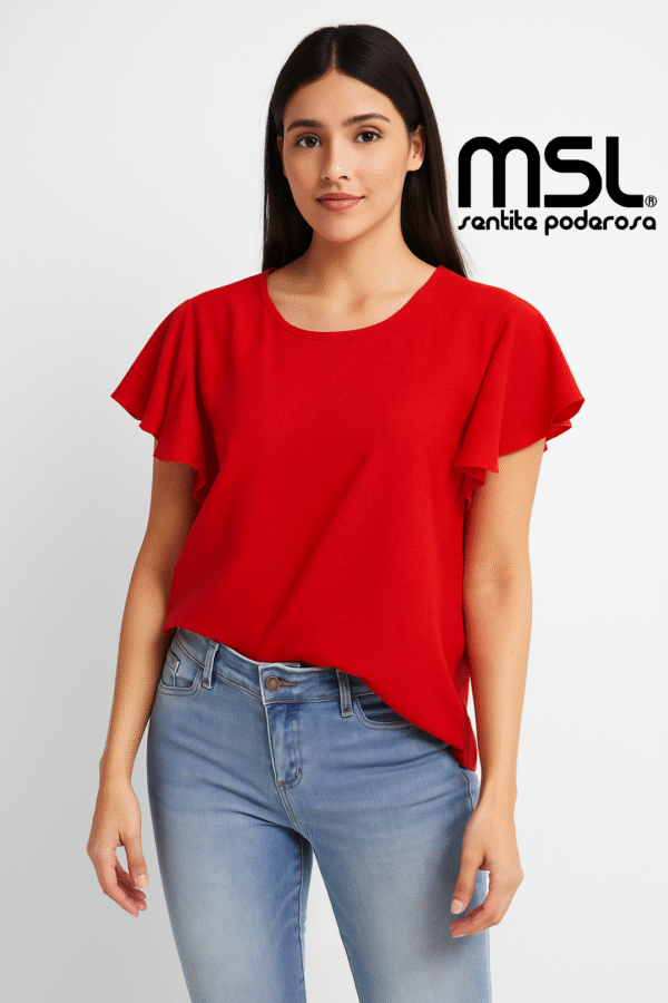 Blusa de lino liso con volados