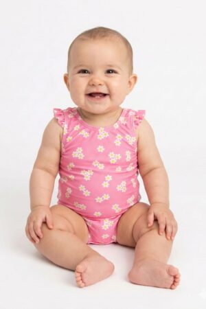 Malla 1 pieza bebe T0 rosa flor (Sin falla)